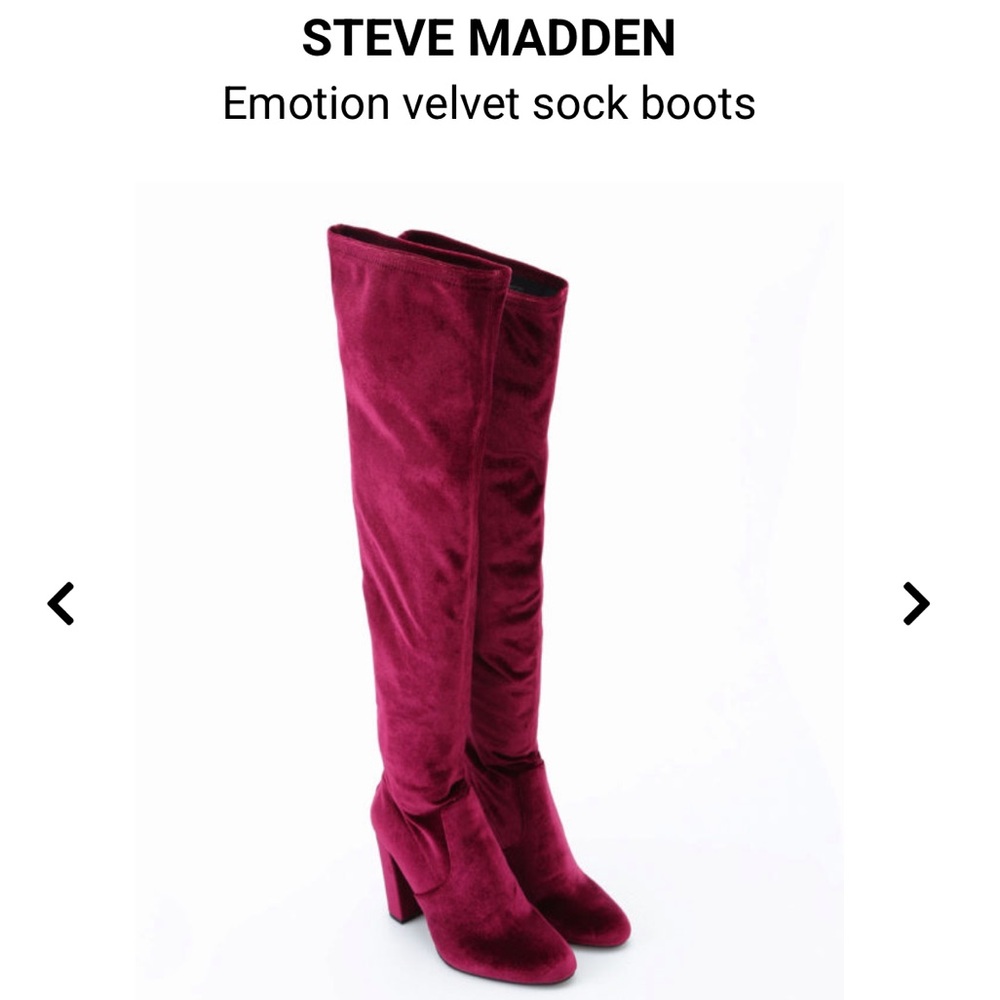 Steve Madden Over the Knee Velvet Boots - Burgundy